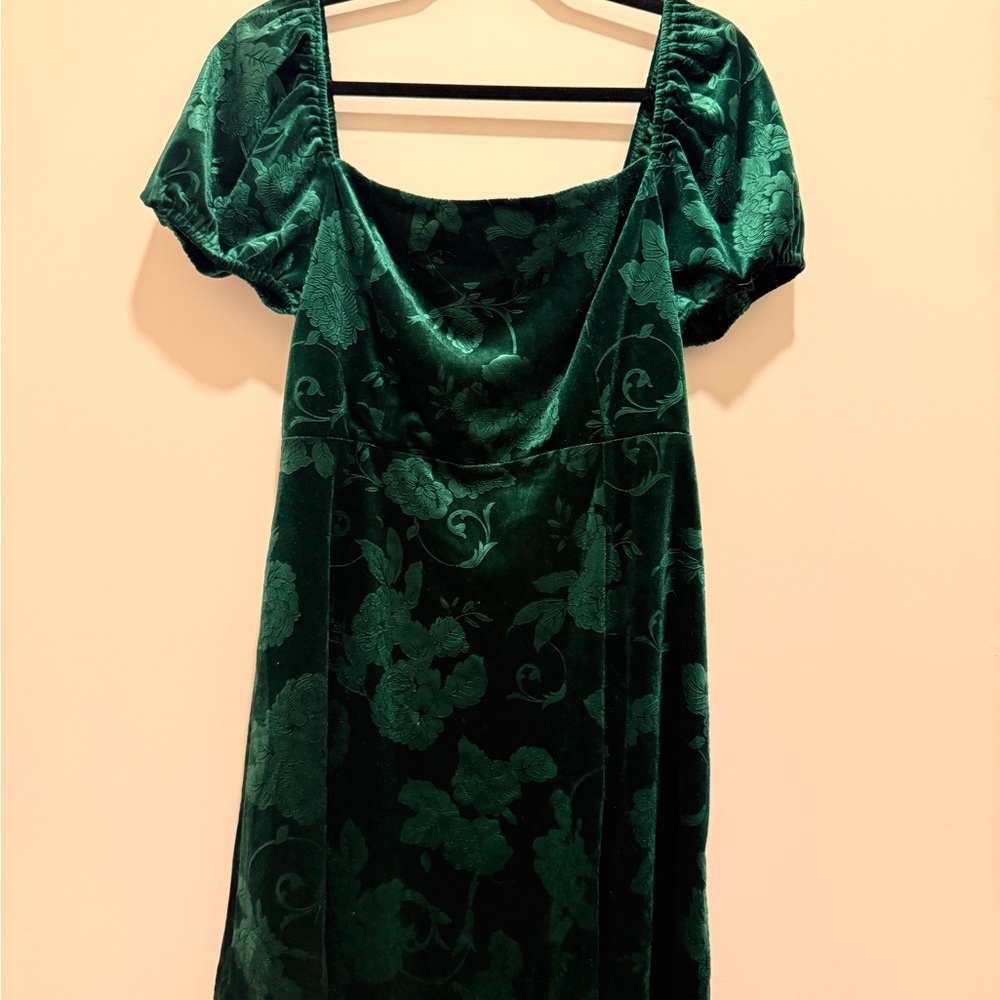 Altar'd State Green Floral Velvet Mini Dress